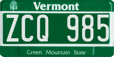 VT license plate ZCQ985