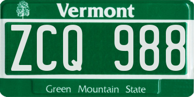 VT license plate ZCQ988