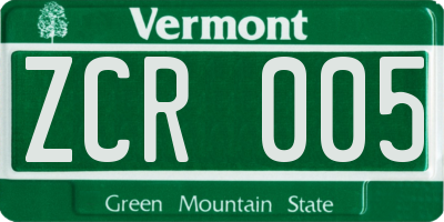 VT license plate ZCR005