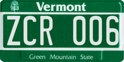 VT license plate ZCR006