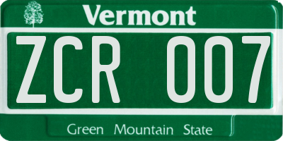 VT license plate ZCR007