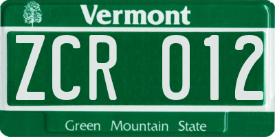 VT license plate ZCR012