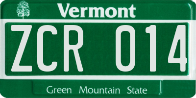 VT license plate ZCR014
