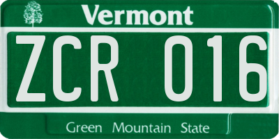 VT license plate ZCR016