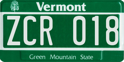 VT license plate ZCR018
