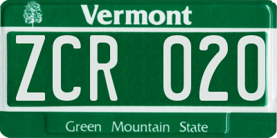 VT license plate ZCR020