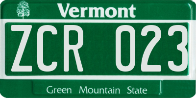 VT license plate ZCR023