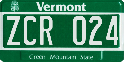 VT license plate ZCR024
