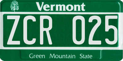 VT license plate ZCR025
