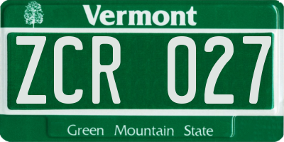 VT license plate ZCR027