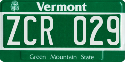 VT license plate ZCR029