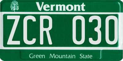 VT license plate ZCR030