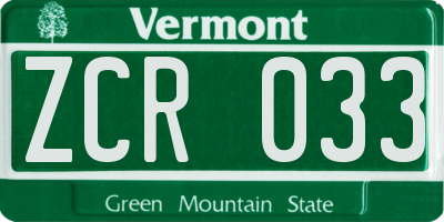 VT license plate ZCR033
