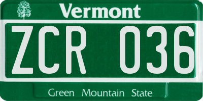 VT license plate ZCR036