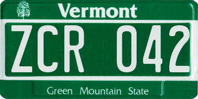 VT license plate ZCR042