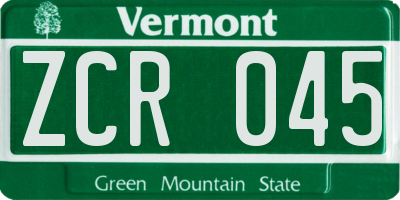 VT license plate ZCR045