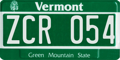 VT license plate ZCR054