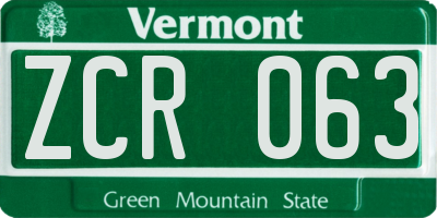 VT license plate ZCR063