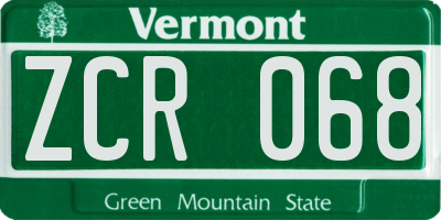 VT license plate ZCR068
