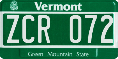 VT license plate ZCR072