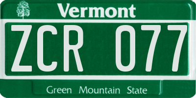 VT license plate ZCR077