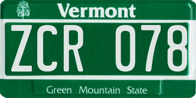 VT license plate ZCR078