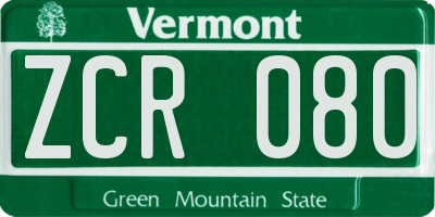 VT license plate ZCR080