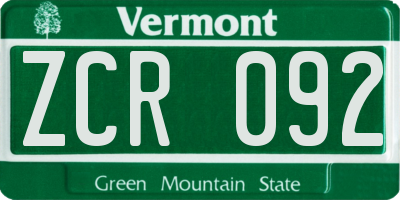 VT license plate ZCR092