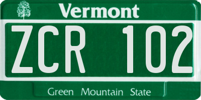 VT license plate ZCR102