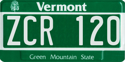 VT license plate ZCR120