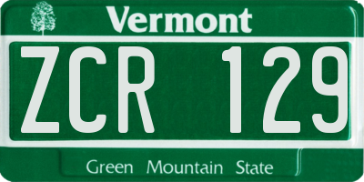 VT license plate ZCR129