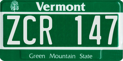 VT license plate ZCR147