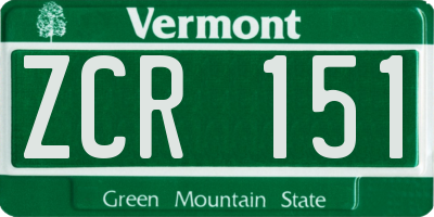 VT license plate ZCR151