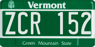 VT license plate ZCR152