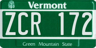 VT license plate ZCR172