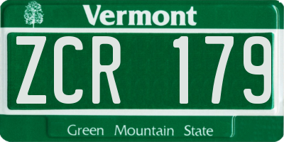 VT license plate ZCR179
