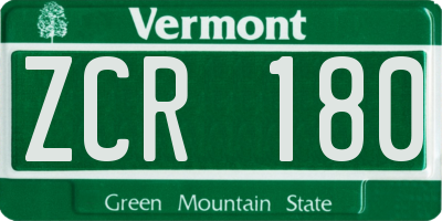 VT license plate ZCR180