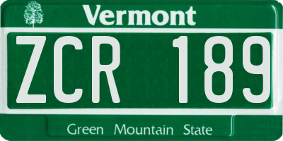 VT license plate ZCR189