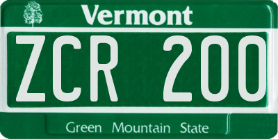 VT license plate ZCR200
