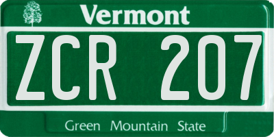 VT license plate ZCR207