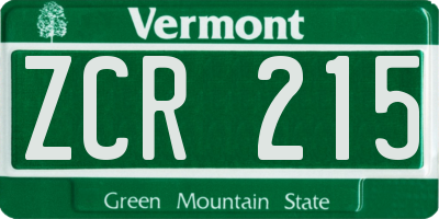 VT license plate ZCR215