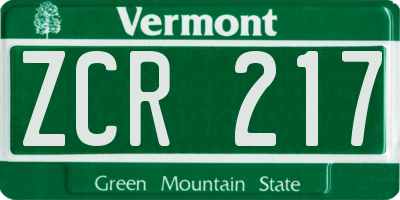 VT license plate ZCR217