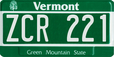 VT license plate ZCR221