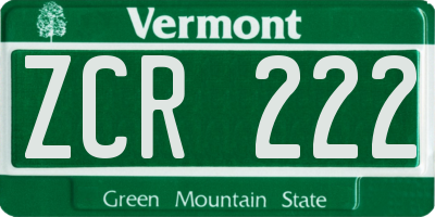 VT license plate ZCR222