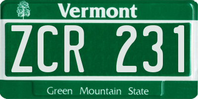 VT license plate ZCR231
