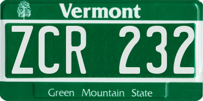 VT license plate ZCR232