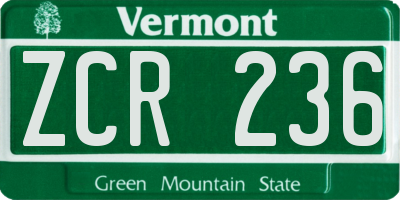 VT license plate ZCR236