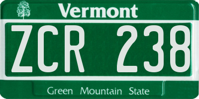 VT license plate ZCR238