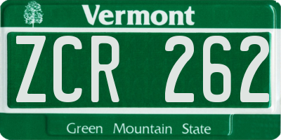 VT license plate ZCR262