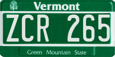 VT license plate ZCR265